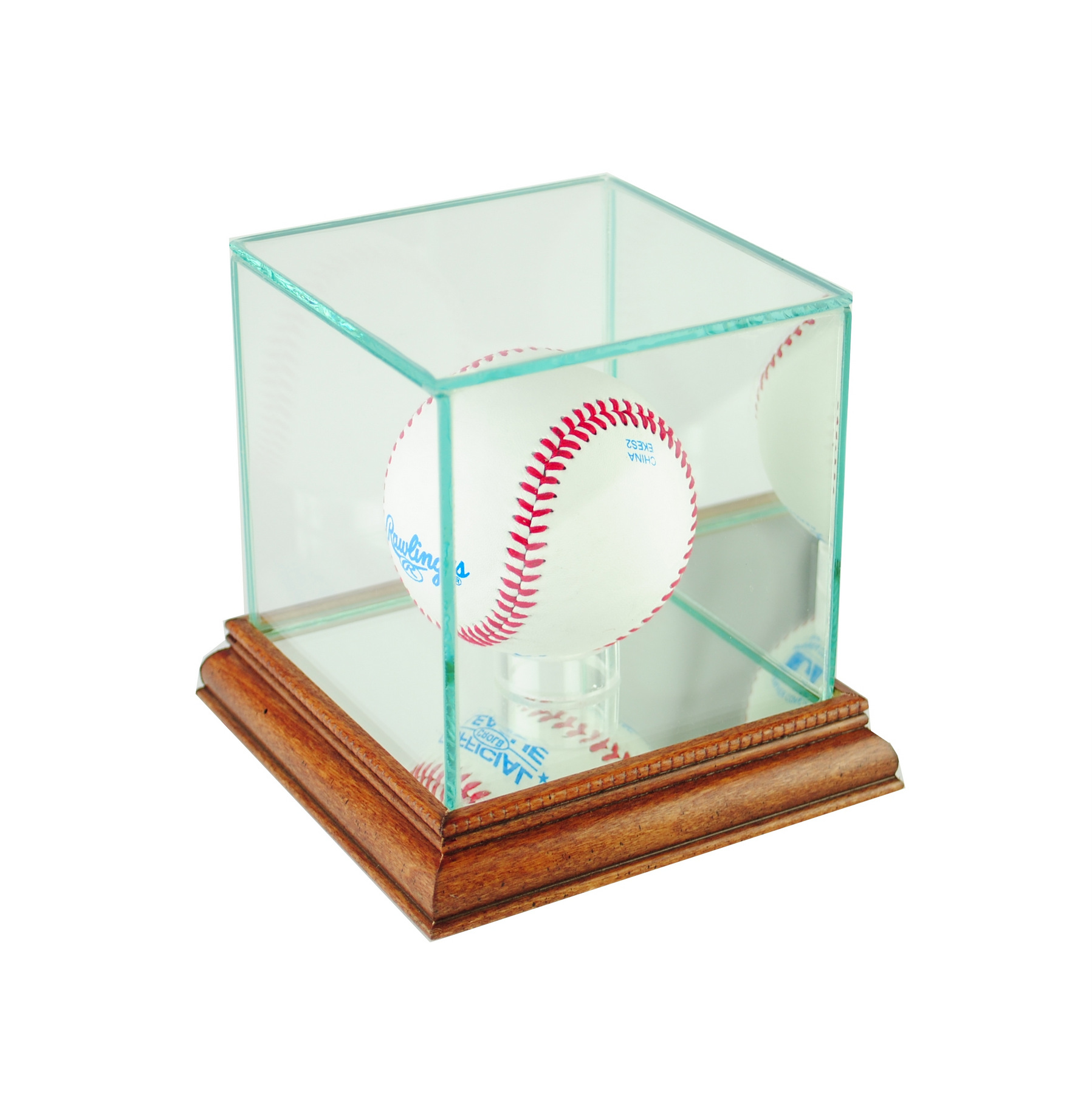 Glass Baseball Display Case With Uv Protection Walnut Wood Mirrored